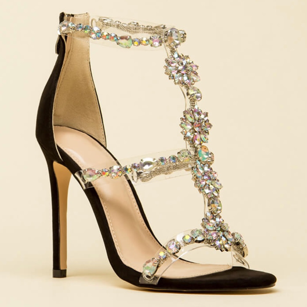 Jeweled strap heels